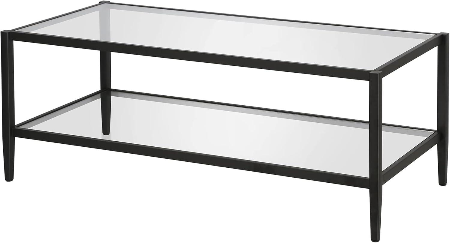 Modern Rectangle Coffee Table in Brass and Gold with Mirrored Shelf - Henn&Hart