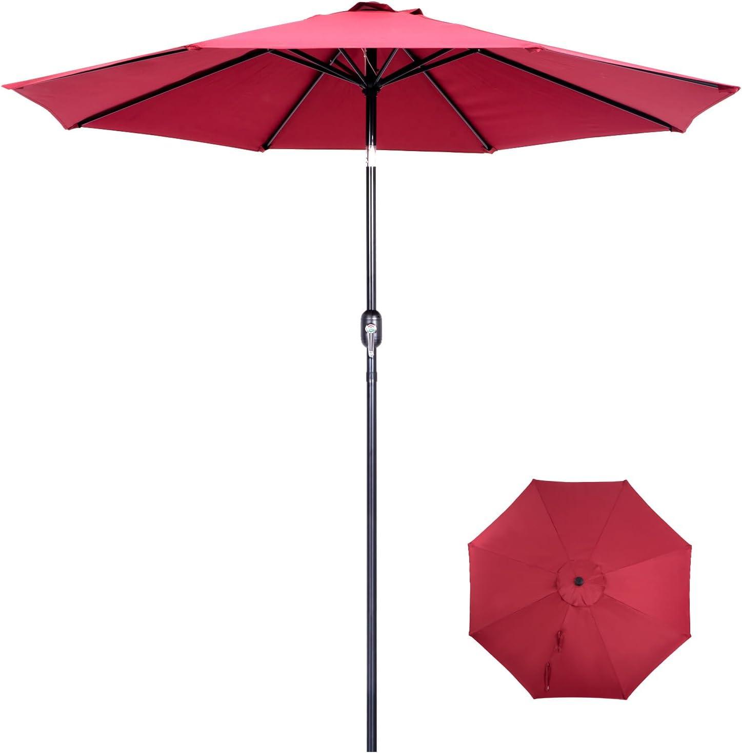 9 Ft Patio Umbrella with Crank System and Tilting Feature - UV Resistant Polyester Fabric - Red