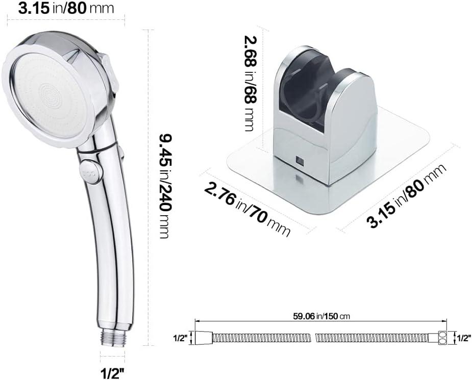 KAIYING Drill-Free High Pressure Handheld Shower Head with ONOFF Pause Switch 3 Spray Modes Water Saving Showerhead Detachable Puppy Shower Accessories (MShower Head (Chrome)+Bracket + Hose)