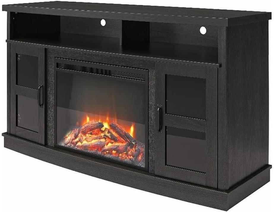 Barrow Creek Black Oak Fireplace TV Console with Glass Doors