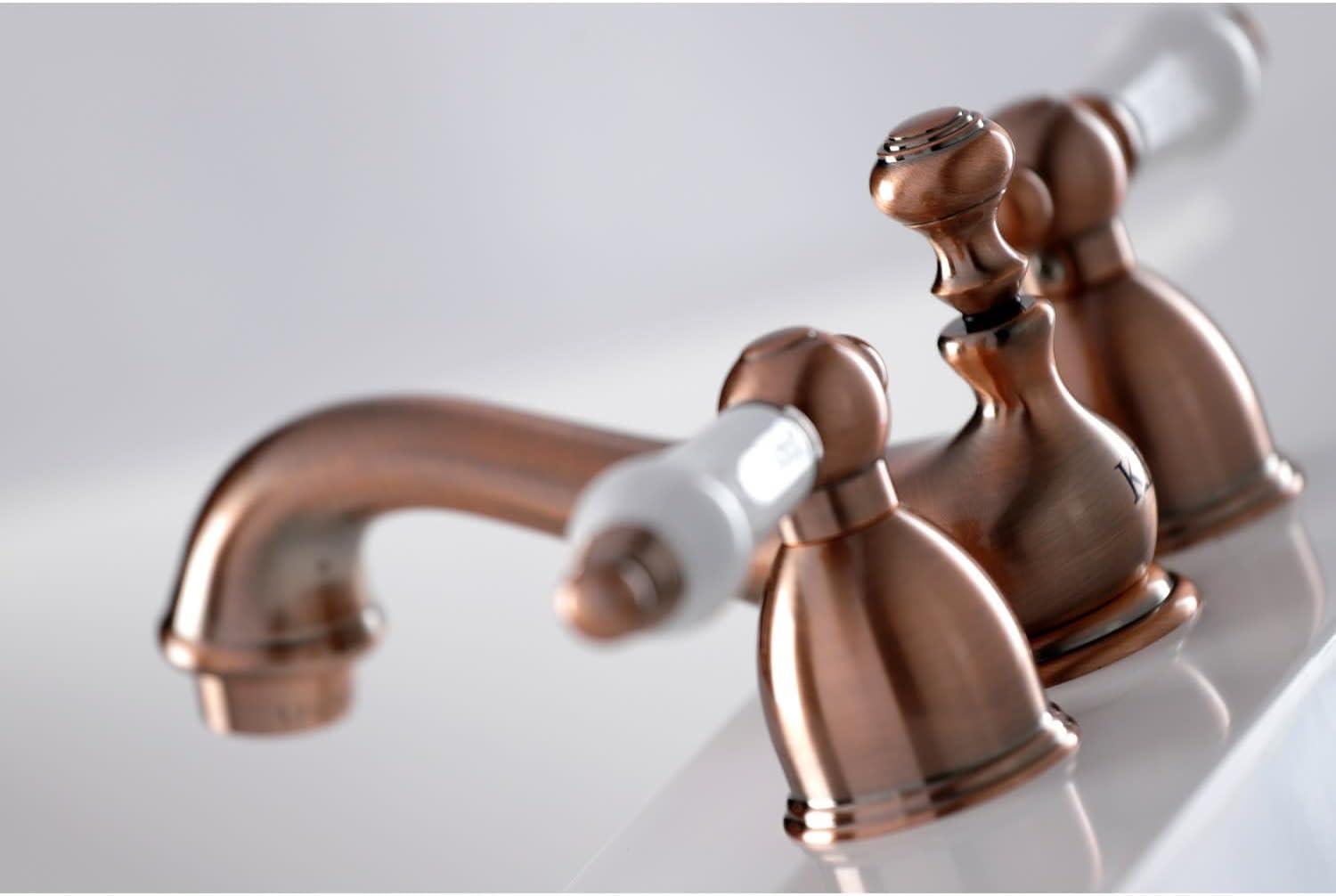 Kingston Brass KS3951PL Kingston Brass Restoration Two-Handle 3-Hole Deck Mount Mini-Widespread Bathroom Faucet with Brass Pop-Up