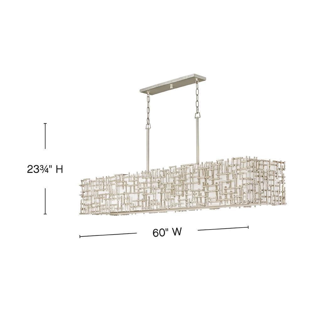 Farrah 10-Light White Linen Linen Chandelier w/ Hammered Crosshatch Bars