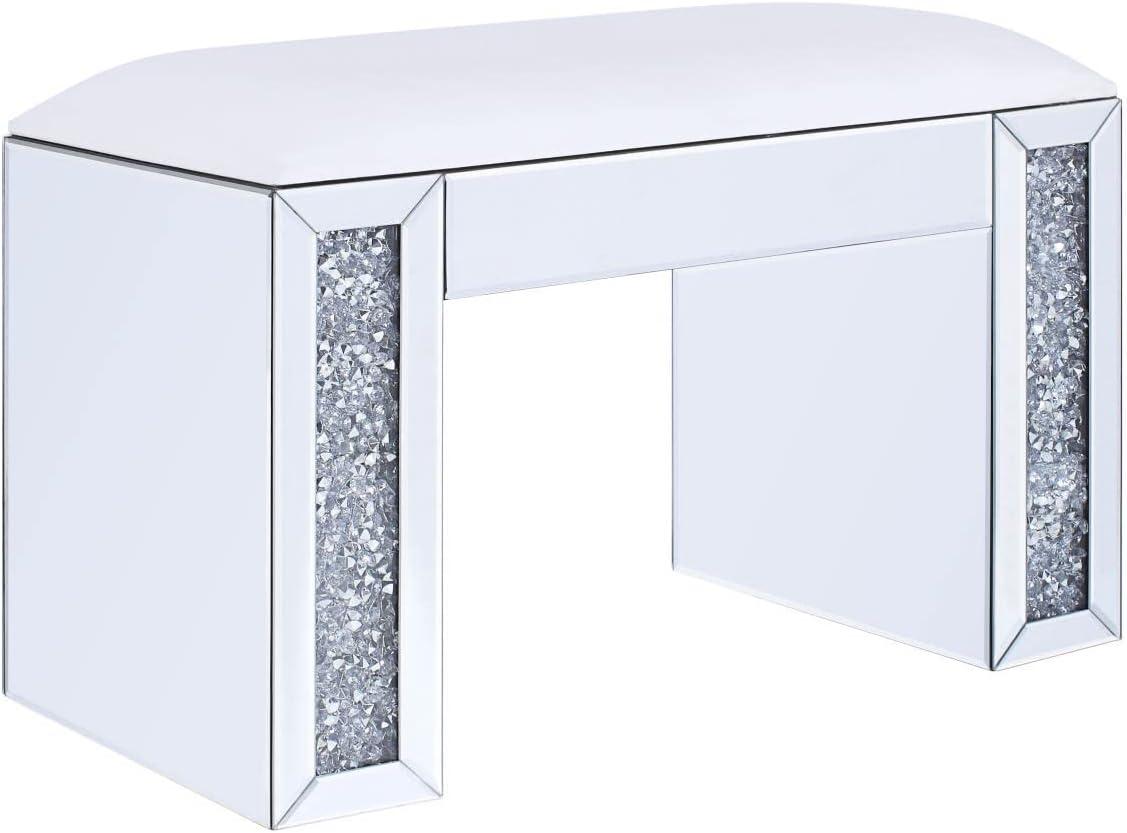 Mirrored Vanity Stool with Faux Diamond Inlay