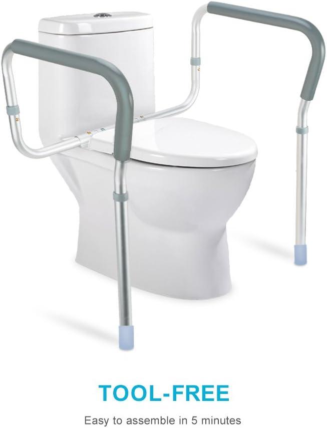 OasisSpace Toilet Rail - Medical Bathroom Safety Frame for Elderly, Handicap and Disabled - Adjustable Toilet Safety Handrail, 2 Additional Rubber Tips