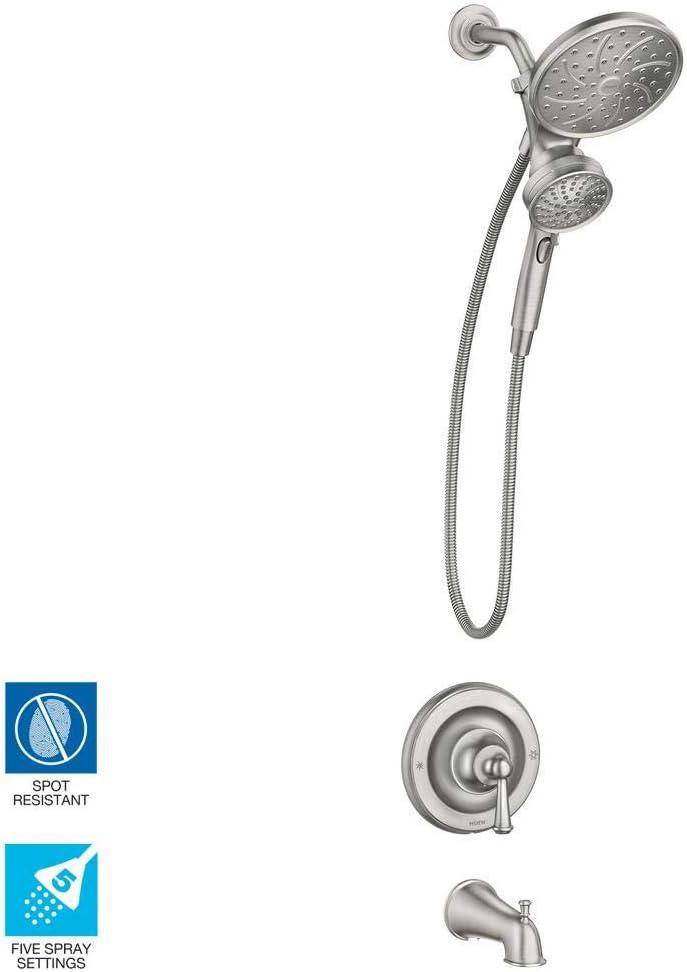 MOEN 82611SRN Brecklyn Single Handle 6-Spray Tub Shower Faucet w/ Magnetix Rainshower in Spot Resist Brushed Nickel (Valve Included)