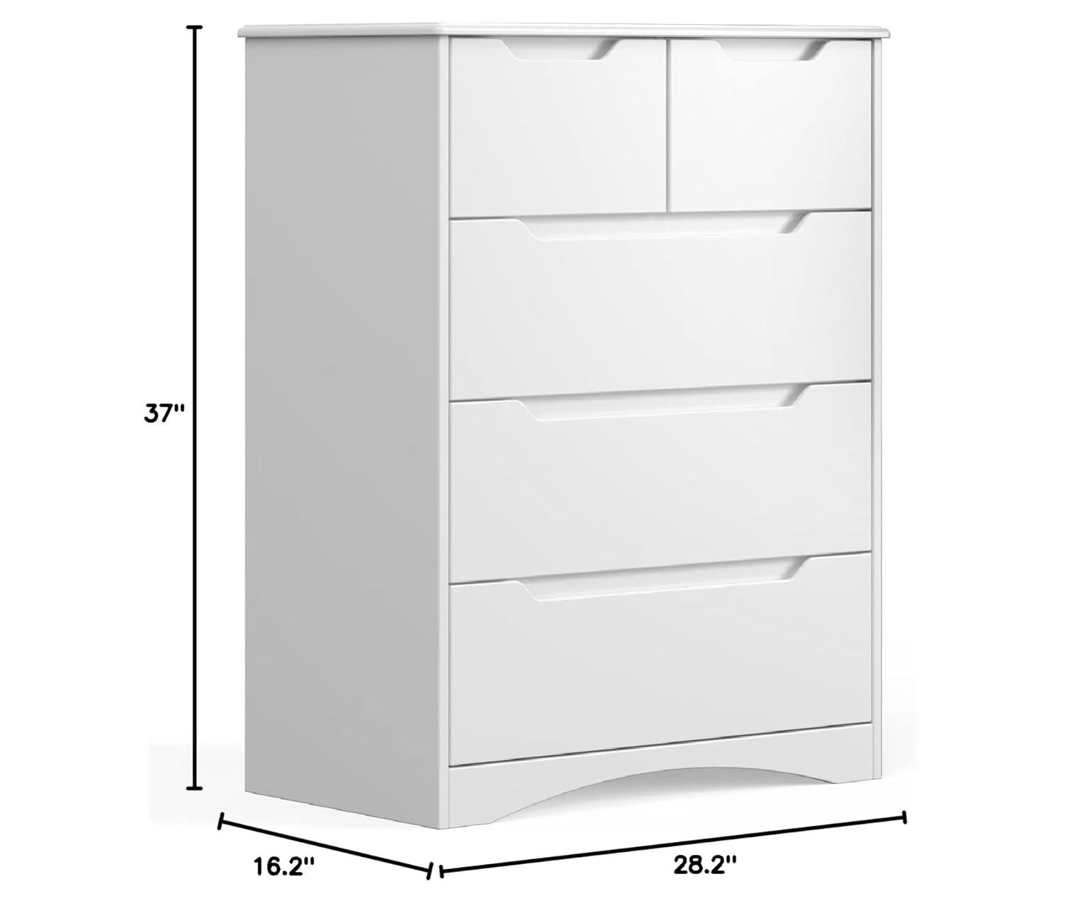 37  Tall Modern 5 Drawer Chest of Drawers Dresser Organizer, Vertical Clothes Storage Hanging Cabinet for Hallway, Bedroom