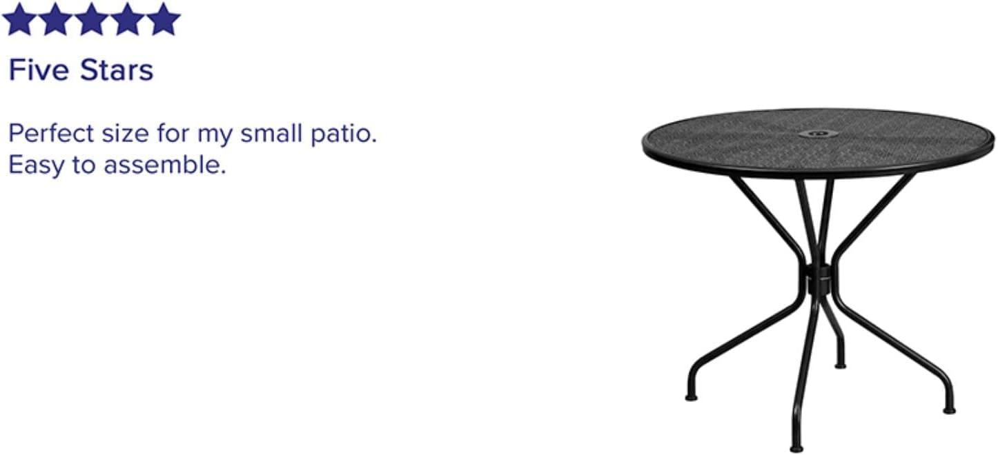 Flash Furniture Oia Commercial Grade 35.25" Round Indoor-Outdoor Steel Patio Table with Umbrella Hole