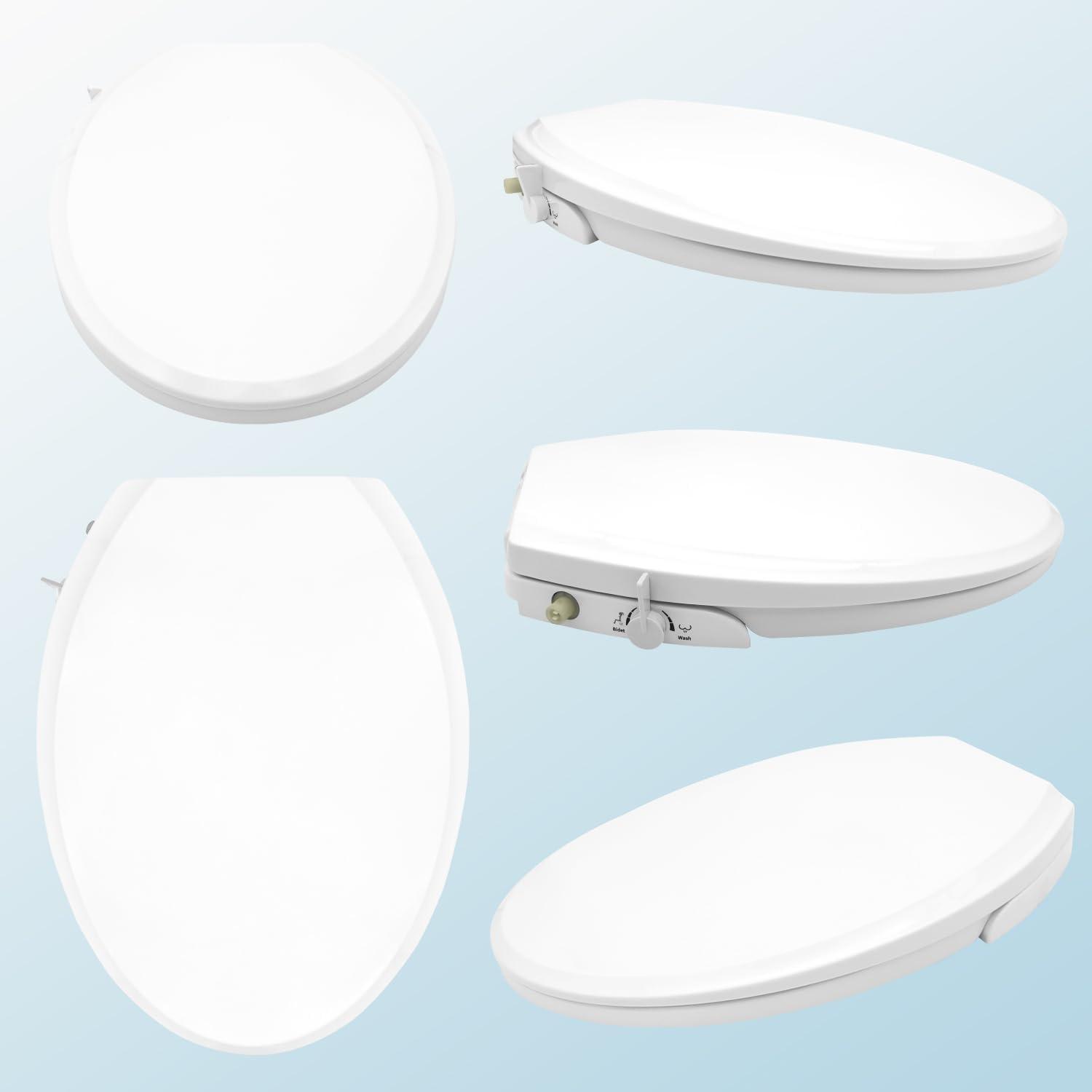 Slim White Non-Electric Plastic Bidet Seat for Elongated Toilets