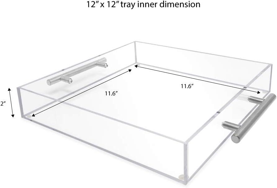 Isaac Jacobs 12x12 Acrylic Serving Tray with Silver Handles