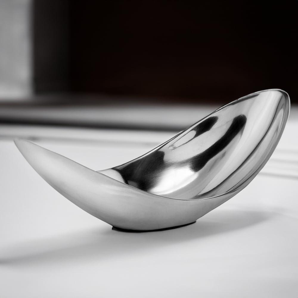 Sesgo Twisted Bowl, Silver, Aluminum, Modern Home Decor Accent, Serving Bowl for Fruit, Nuts, Popcorn and Chips, Decoration Centerpiece for Coffee Table or Change Dish and Key Holder, 13" x 5" x 5.5"
