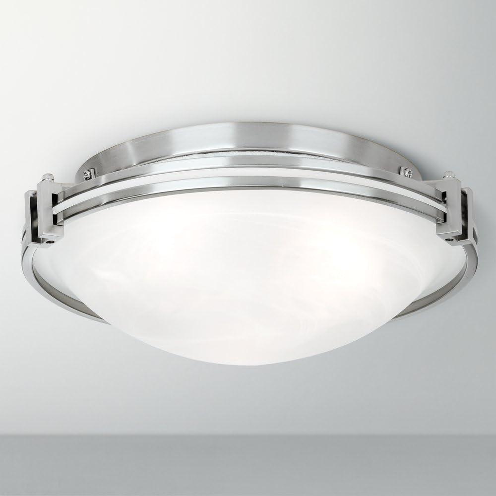 Possini Euro Design Modern Art Deco Ceiling Light Flush Mount Fixture Brushed Nickel 16 3/4" Wide Marbleized Glass Bedroom Kitchen