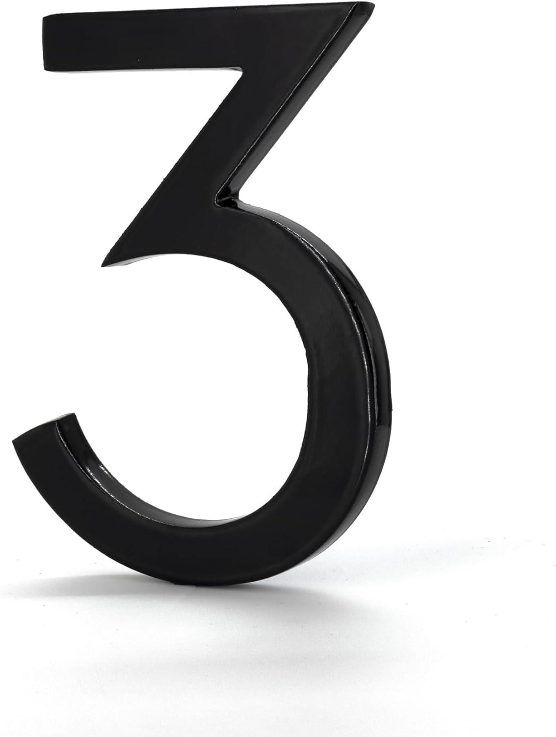 Black Aluminum Floating House Number 3, 10 inches