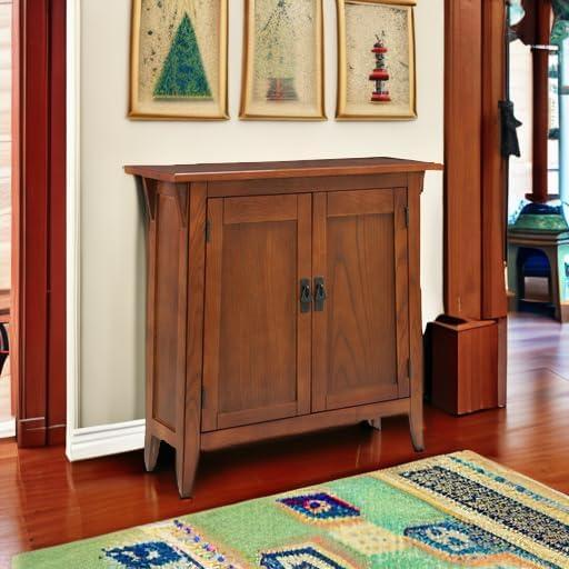 Leick Home 10032-RS Mission Round End Table with Drawer, Made with Solid Wood, Side Table for Living Room, Bedroom, and Office, Slate Black Finish