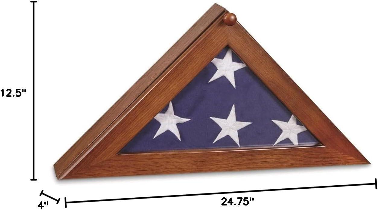 Walnut Finish Wood and Glass Triangular Wall Mount Flag Display Case