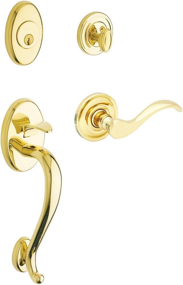 Baldwin 85315.003.Lent Logan Sectional Trim Left HandHandleset with Wave Lever, Lifetime Polished Brass