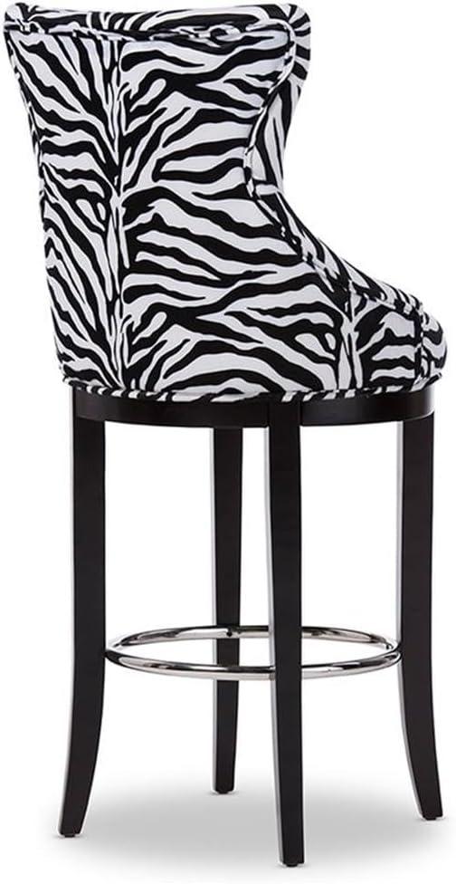 Baxton Studio Peace Modern and Contemporary Zebra Print Patterned Fabric Upholstered Barstool with Metal Footrest Beige: Plywood Frame