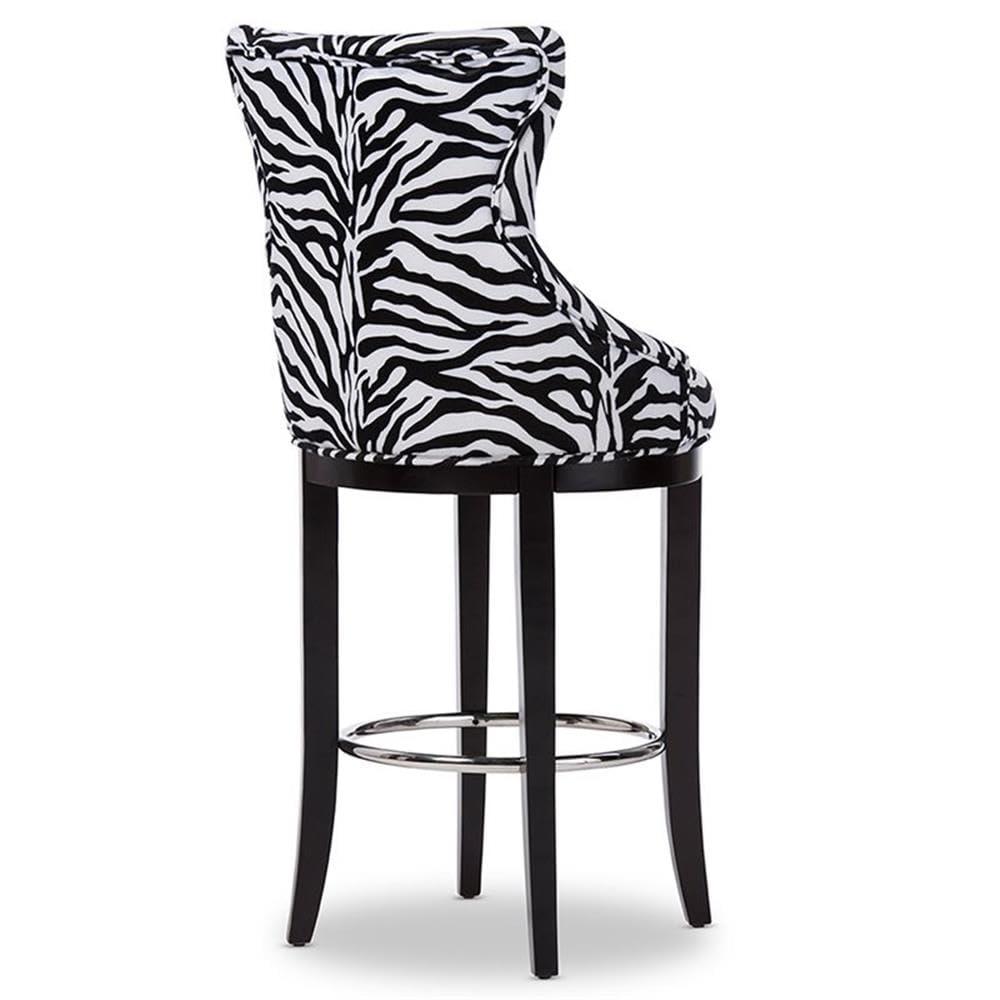 Baxton Studio Peace Modern and Contemporary Zebra Print Patterned Fabric Upholstered Barstool with Metal Footrest Beige: Plywood Frame