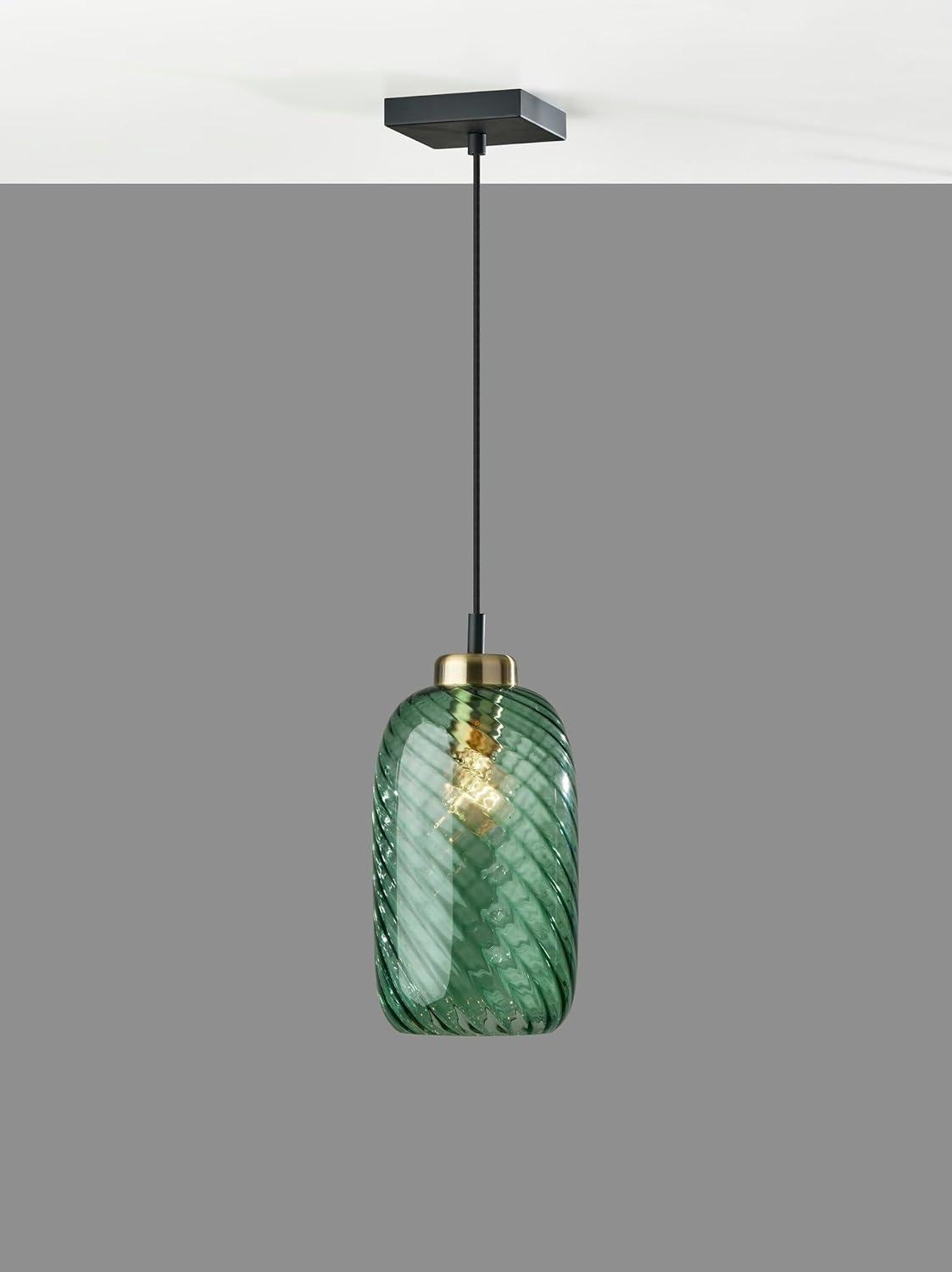 Derrick Pendant Black with Brass Accents - Adesso: Swirled Emerald Glass, ETL Listed, No Assembly Required