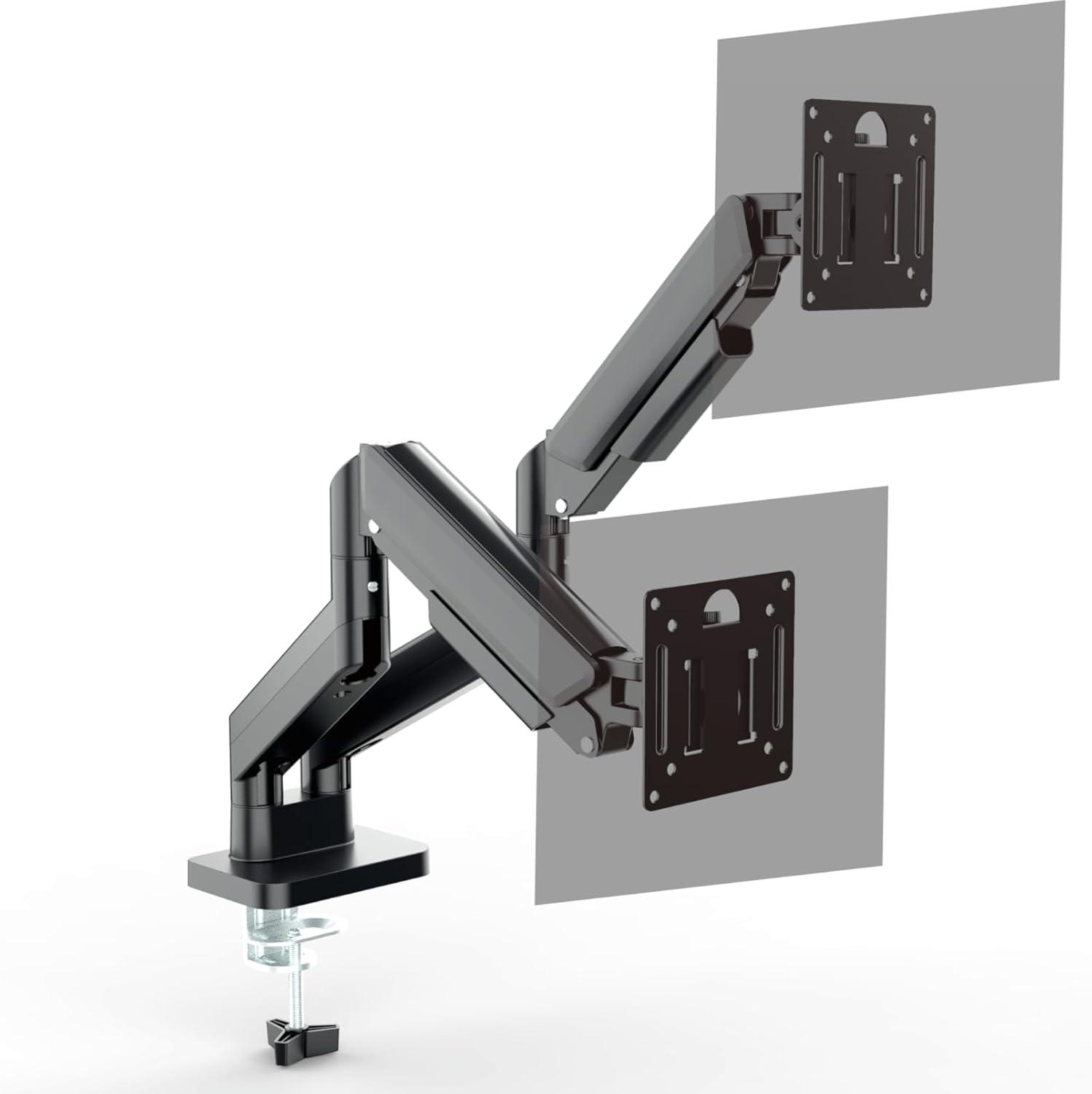 DS-32DMA: Dual Monitor Arm - Full Adjustable Monitor Desk Mount Swivel Vesa Bracket with C Clamp, Grommet Mounting Base up to 32 Inch Computer Screens, Made From Aluminum