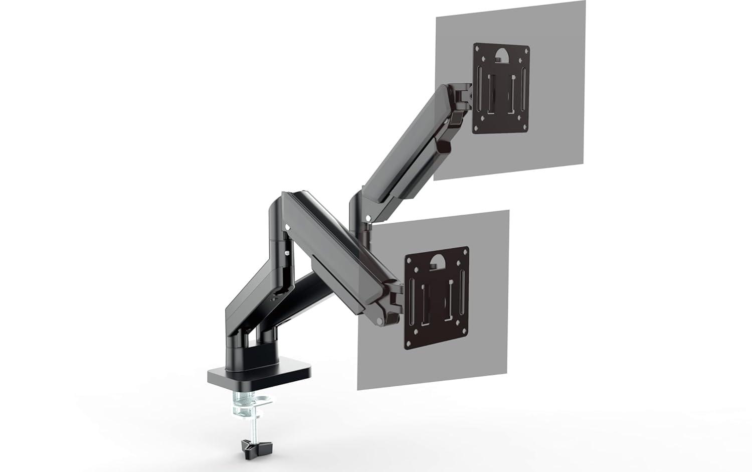 DS-32DMA: Dual Monitor Arm - Full Adjustable Monitor Desk Mount Swivel Vesa Bracket with C Clamp, Grommet Mounting Base up to 32 Inch Computer Screens, Made From Aluminum