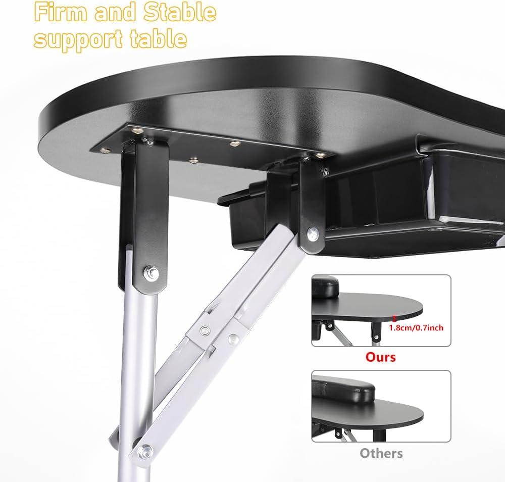 LEIBOU Professional 36''L Portable & Foldable Manicure Table Nail Technician Desk Workstation Manicure Table with Rolling Wheels,Drawer,Sponge,Free Carrying bag (Black)