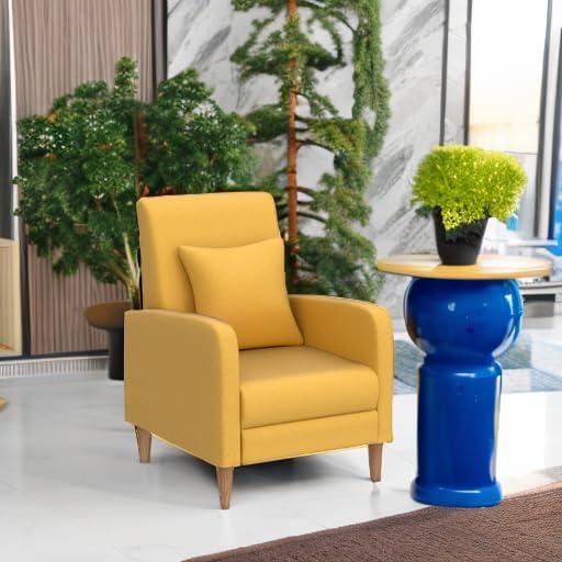 Hokku Designs Modern Upholstered Accent Chair Armchair with Pillow, Fabric Reading Living Room Side Chair,Single Sofa with Lounge Seat and Wood Legs,