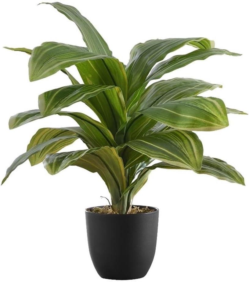 Monarch Specialties Artificial Plant 17 inch Tall Dracaena Indoor Faux Fake Table Greenery Potted Real Touch Decorative Green Leaves Black Pot