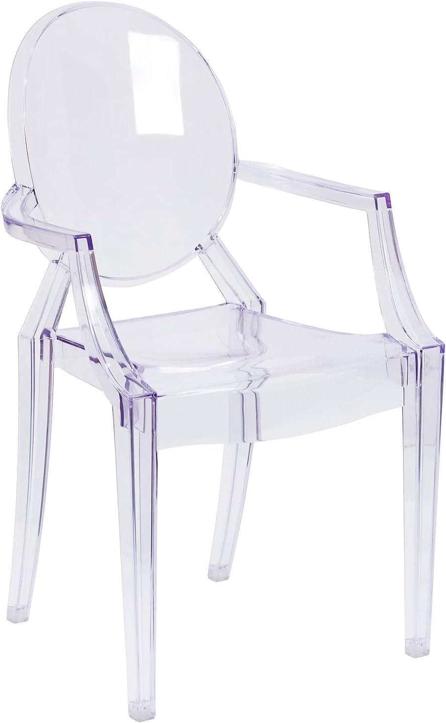 BizChair Oval Back Ghost Chair with Arms in Transparent Crystal