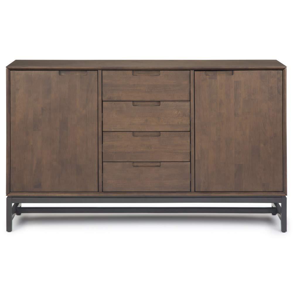 Simpli Home Banting 60"W Solid Wood Industrial 2-Door Sideboard Buffet with 4 Center Drawers