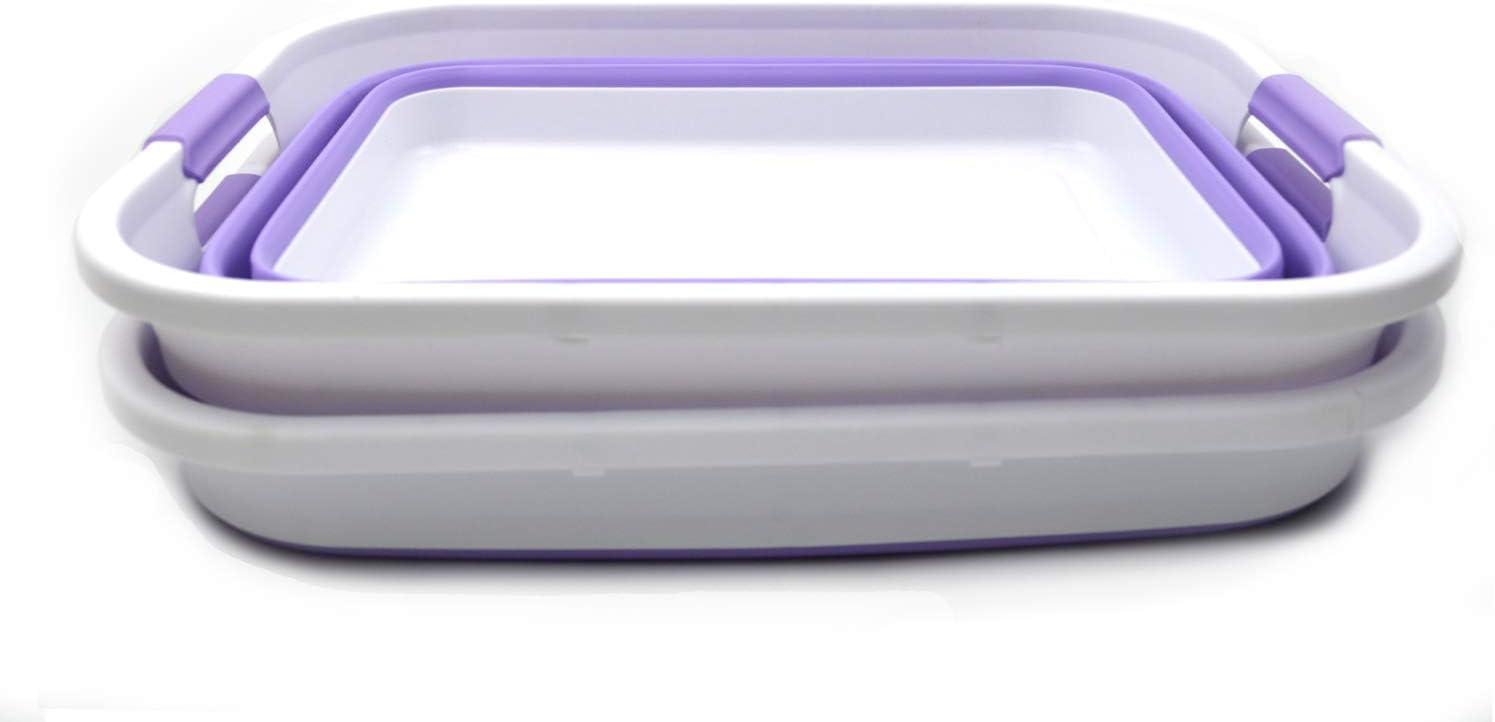 SAMMART Collapsible Plastic Laundry Basket/ Washtub 41L (10.8 Gallon) Set of 2, Lt. Purple
