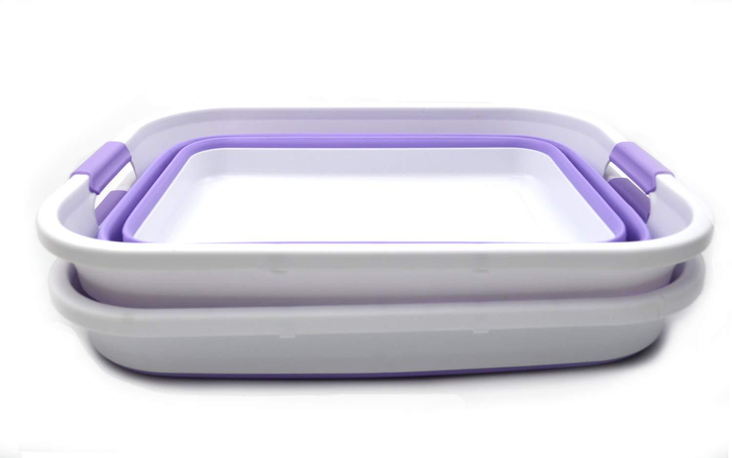 SAMMART Collapsible Plastic Laundry Basket/ Washtub 41L (10.8 Gallon) Set of 2, Lt. Purple