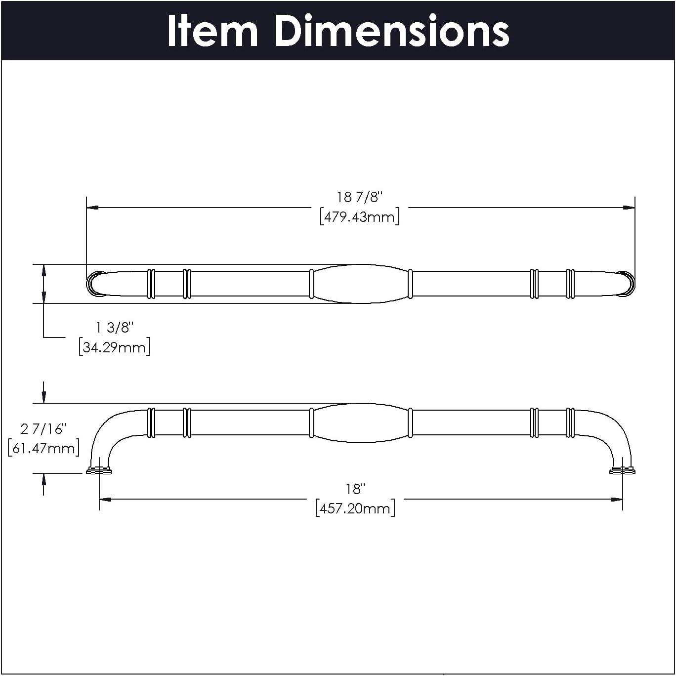 Hickory Hardware 1 Pack Solid Core Kitchen Appliance Pulls, Luxury Cabinet Handles, Hardware for Doors & Dresser Drawers, 18 Inch Hole Center, Oil-Rubbed Bronze Highlighted, Williamsburg Collection