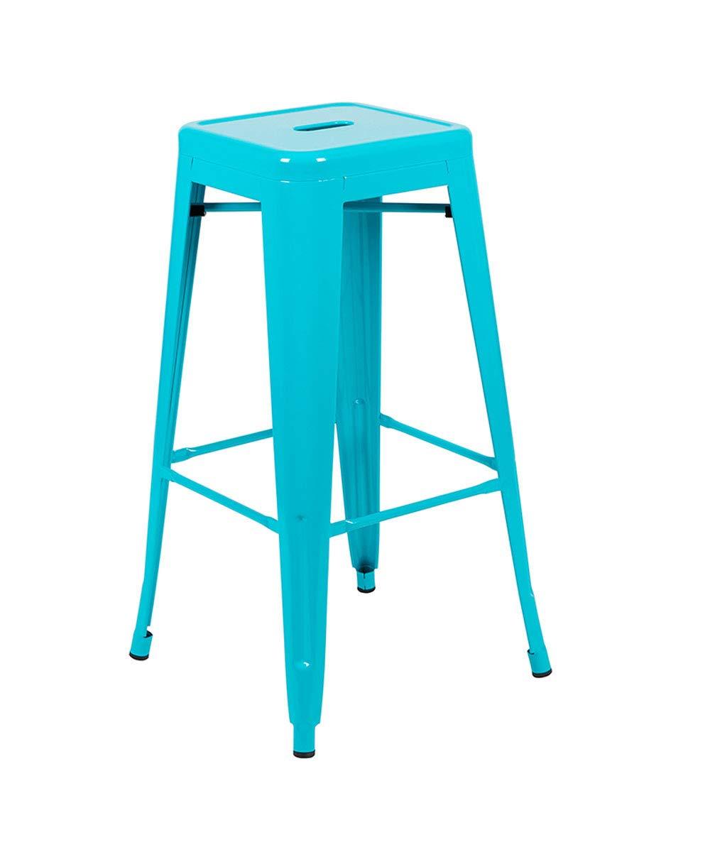 30'' High Backless Distressed Antique Blue Metal Indoor-Outdoor Barstool