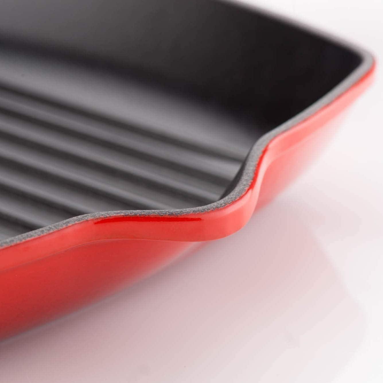 Cerise Red Enameled Cast Iron Square Skillet Grill