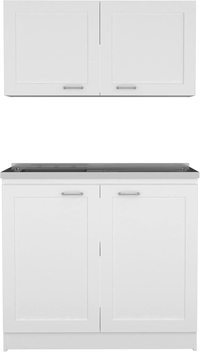 White and Light Gray Manufactured Wood Kitchen Cabinet Set
