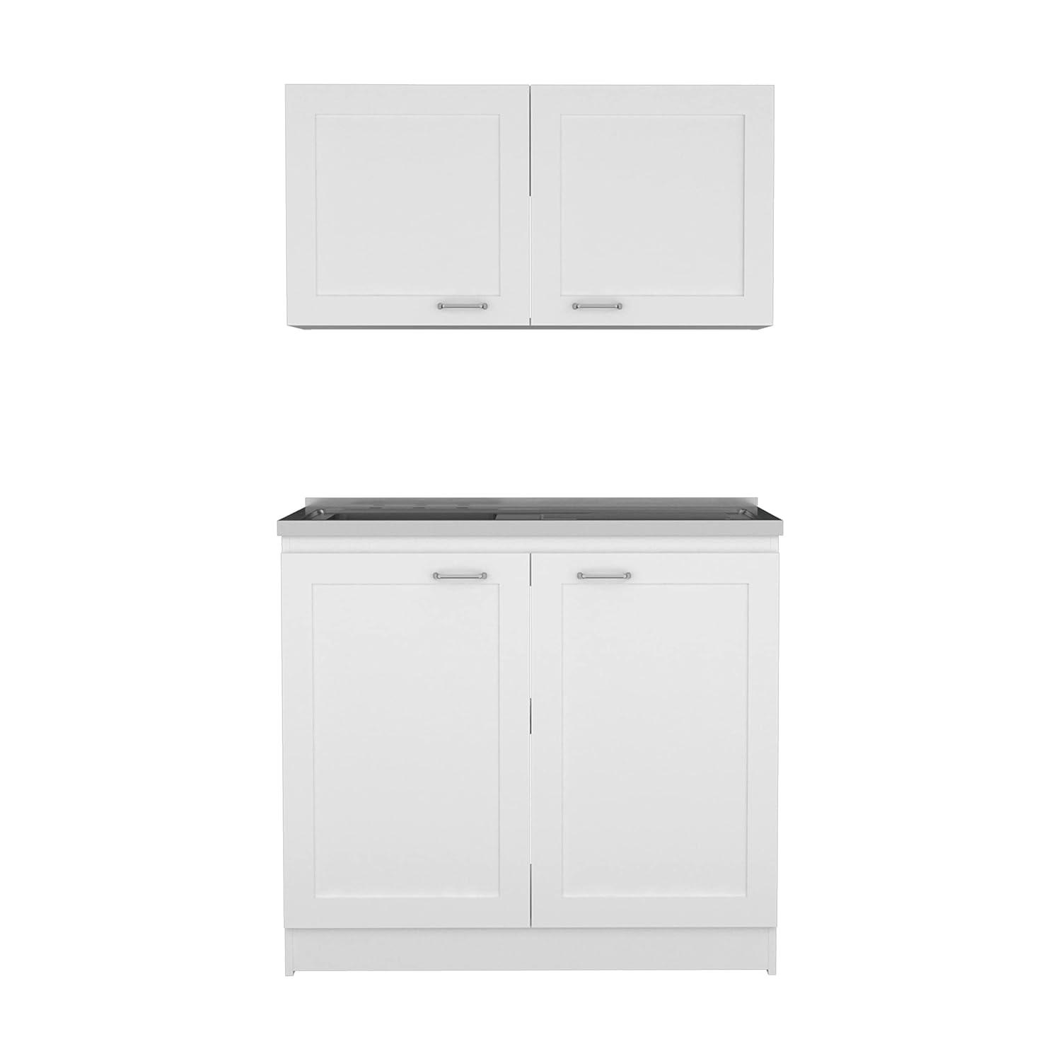 White and Light Gray Manufactured Wood Kitchen Cabinet Set