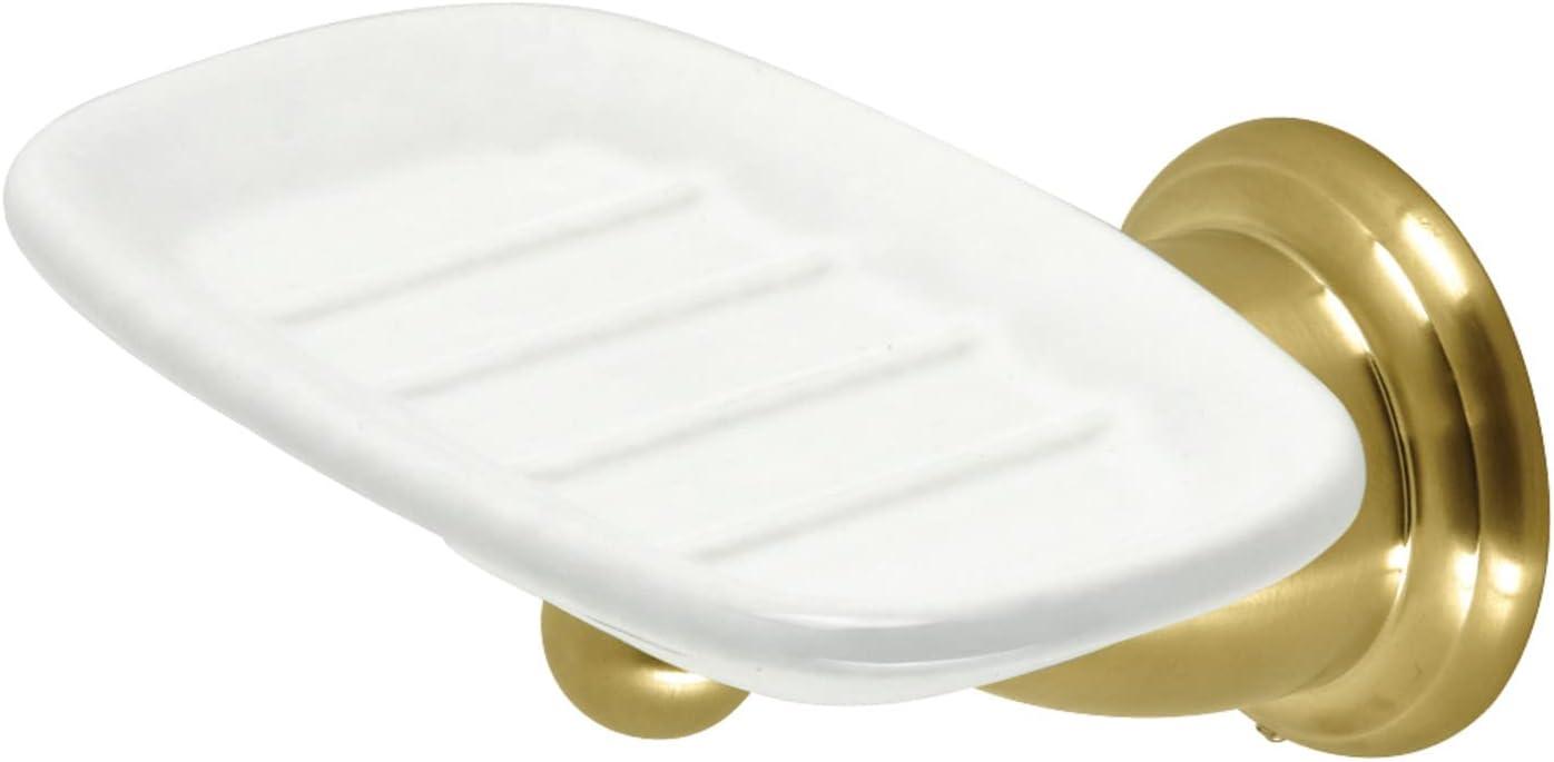 Brushed Brass and Ceramic Wall-Mount Soap Dish Holder