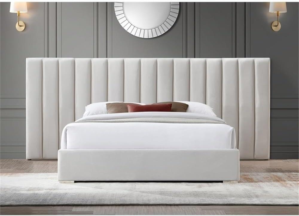 Meridian Furniture Pablo Cream Velvet Queen Bed with Chrome Metal Legs