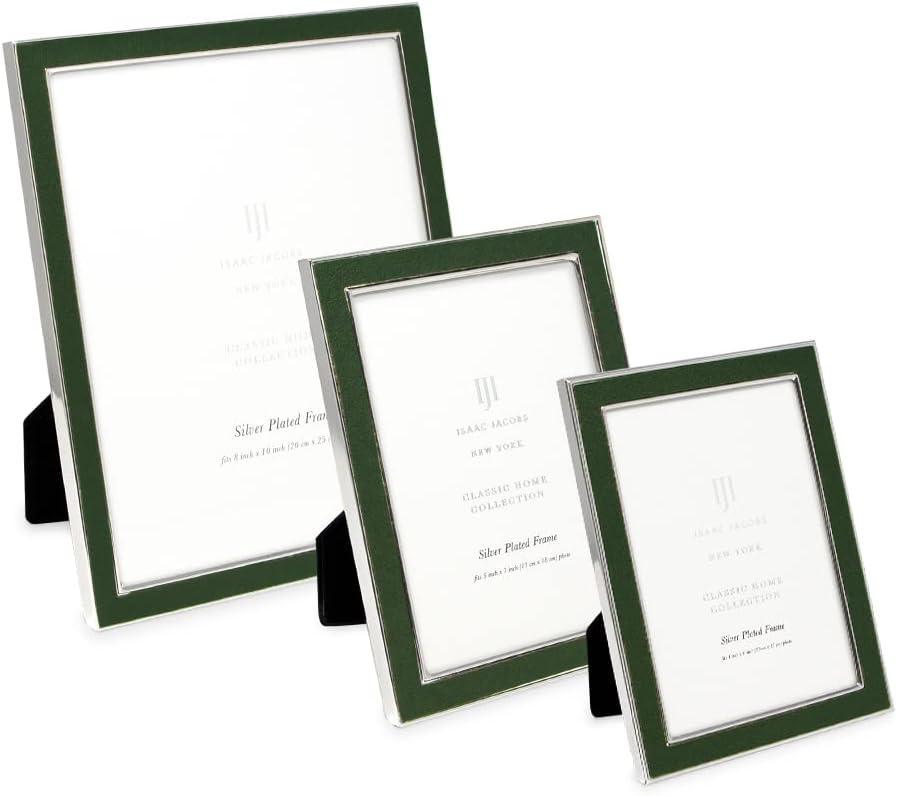 Isaac Jacobs 8x10 Olive Leather with Silver Metal Vertical & Horizontal Picture Frame, Suede Border w/ Black Fabric Easel