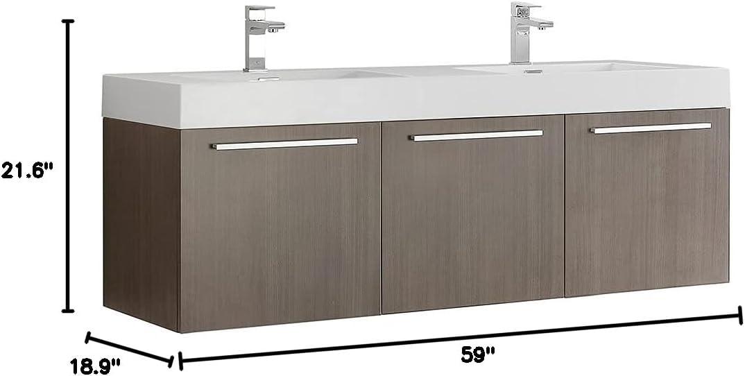 Fresca Vista 60'' Wall Mounted Modern Double Bathroom Vanity with Acrylic Vanity Top