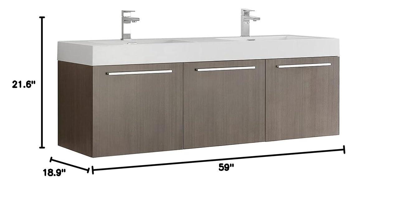 Fresca Vista 60'' Wall Mounted Modern Double Bathroom Vanity with Acrylic Vanity Top