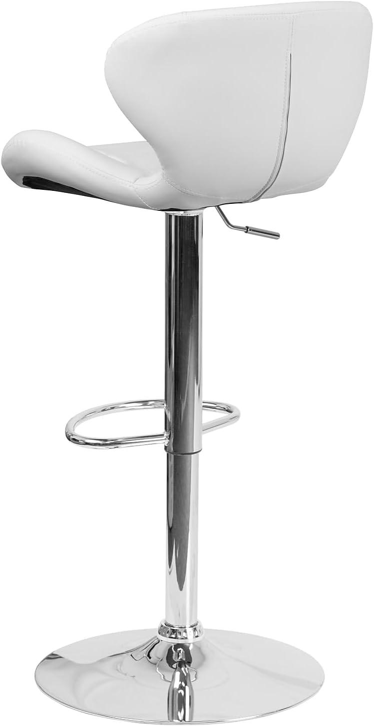 Flash Furniture Contemporary White Vinyl Adjustable Height Barstool with Curved Back and Chrome Base