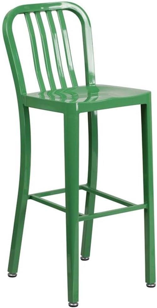 Flash Furniture Commercial Grade 30" High Green Metal Indoor-Outdoor Barstool with Vertical Slat Back
