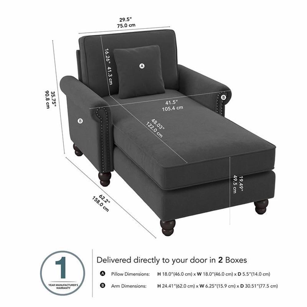 Coventry Chaise Lounge with Arms in Charcoal Gray Herringbone Fabric