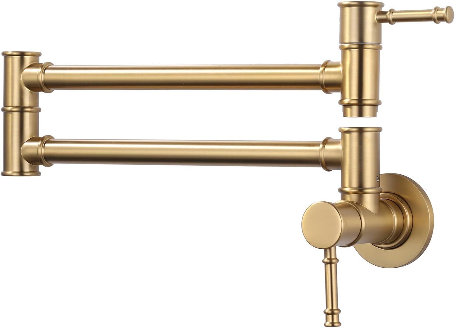 Brushed Gold Wall Mount Double Handle Pot Filler Faucet