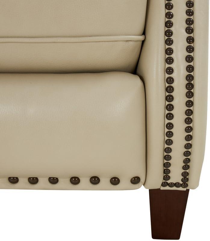Nixon Cream Leather Recliner with Mahogany Wood Legs