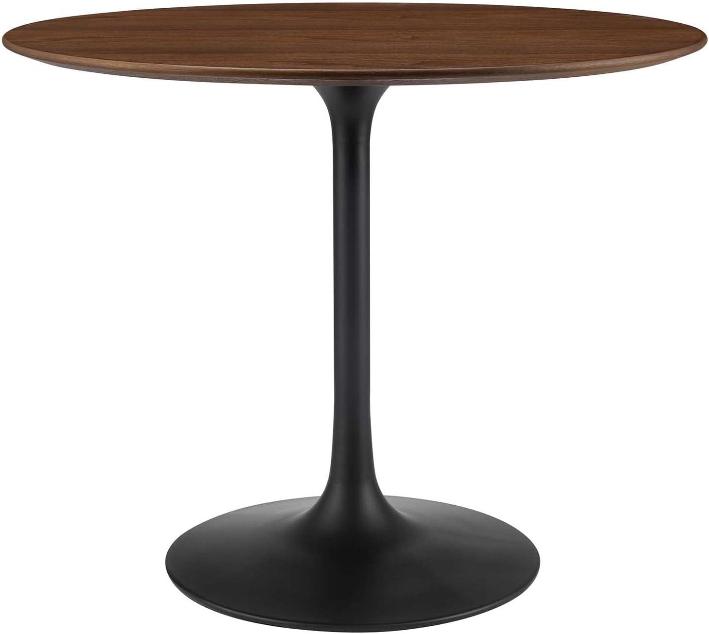 Modway 36" Round Walnut Wood Dining Table with Black Pedestal Base