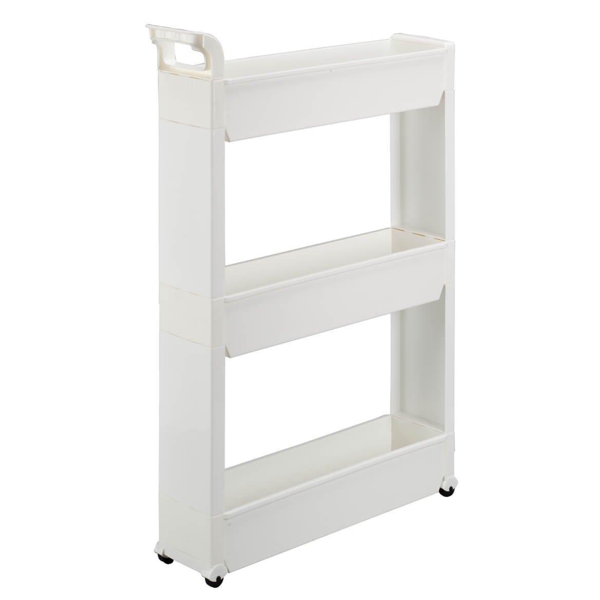 Slim Storage Cart with 3 Baskets/Shelves and Rolling Casters for Kitchen, Laundry, and Small Space Storage, Durable Plastic - Measures 21" Long x 5" Wide x 28 1/4" High