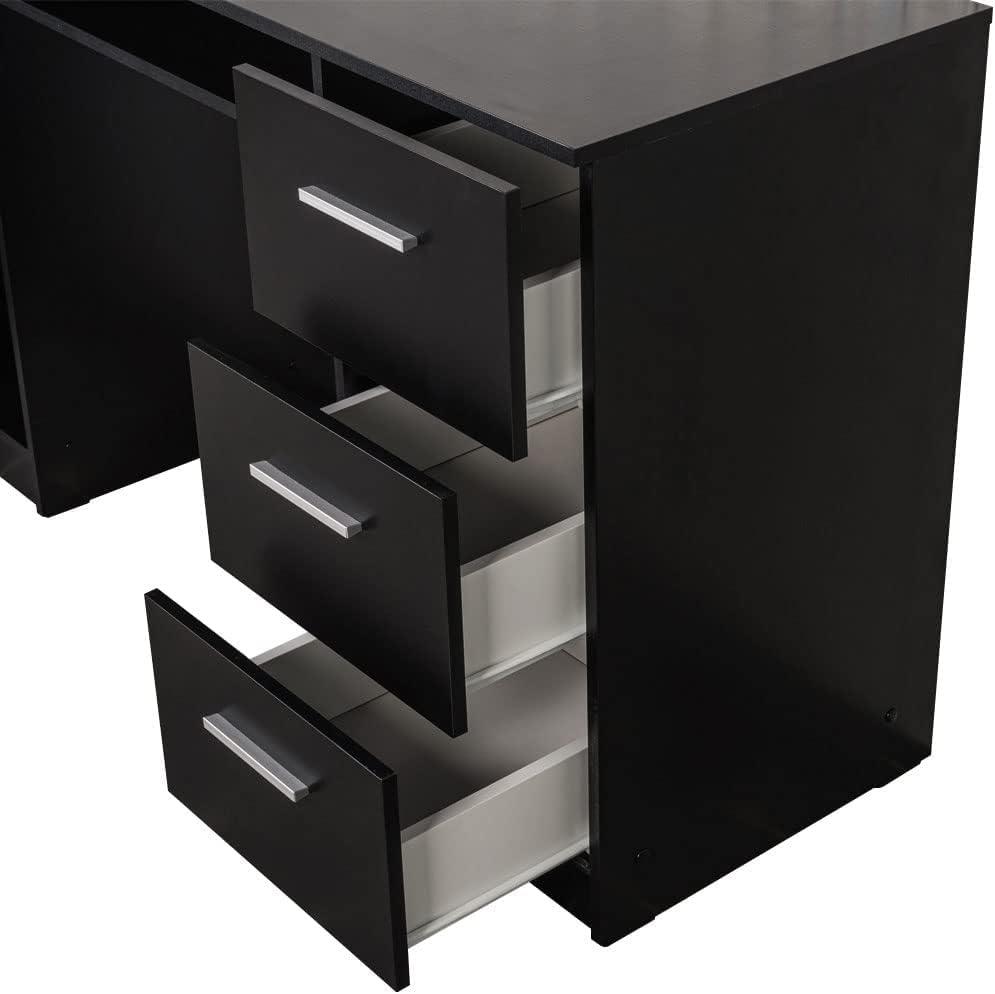 Madesa Modern Office Desk with Drawers 53 inch, Study Desk for Home Office, PC Table with 3 Drawers, 1 Door and 1 Storage Shelf (Black)