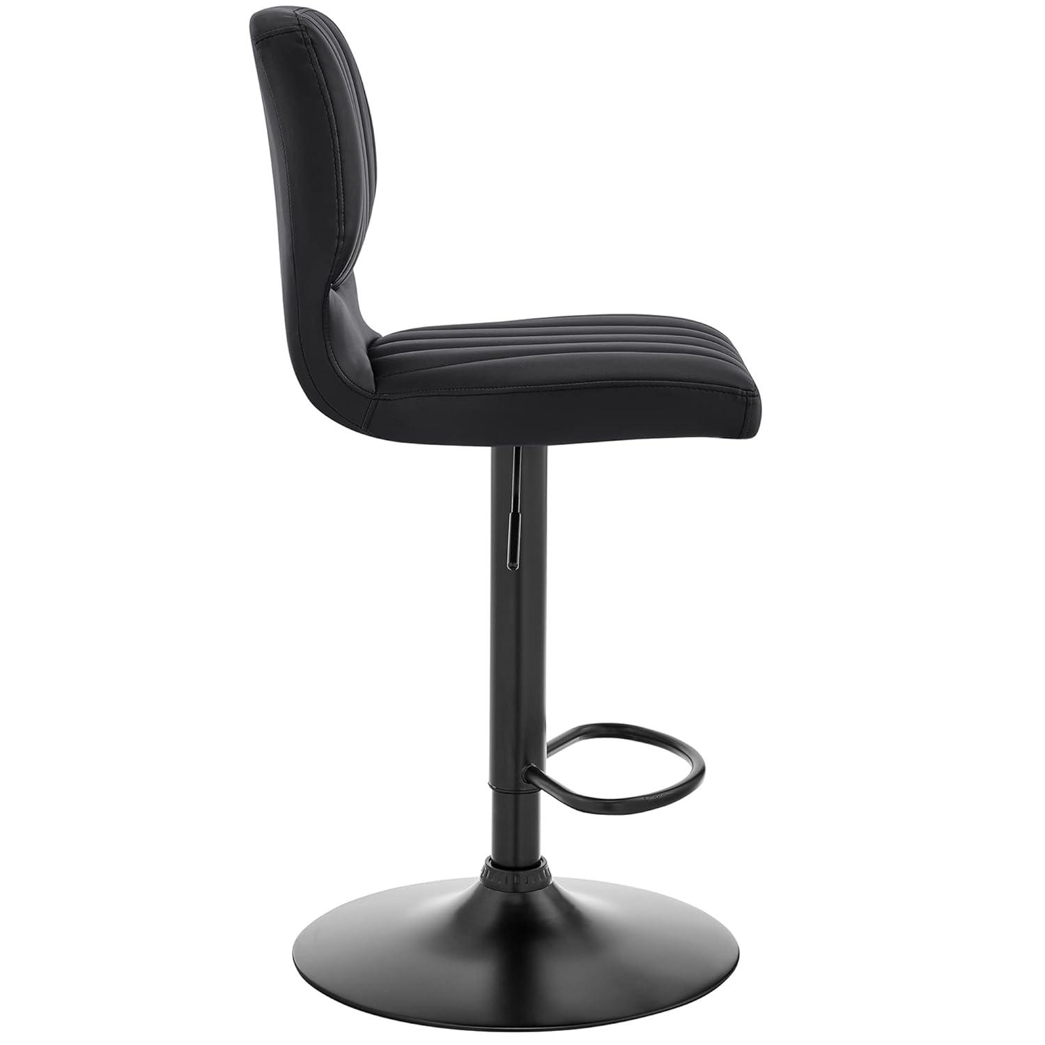 Bardot Adjustable Barstool with Faux Leather and Metal Finish Black - Armen Living: Swivel, Hydraulic Lift, 360-Degree Function